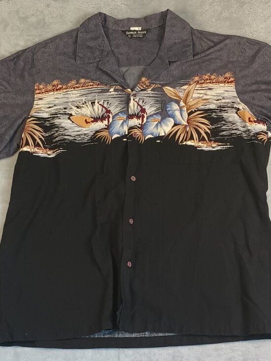 Norman James Other - Norman James Men's Tropical Shirt Size L Gray Black Made in USA